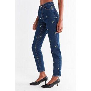 BDG UO Mom High Rise Jeans Buttercup blue floral embroidered slim 27 flowers